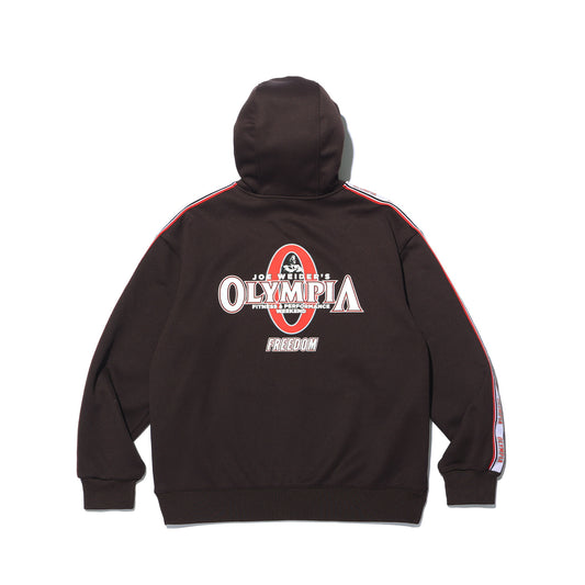 Olympia Lettering Mesh Embossed Hood Zip-up (Brown)