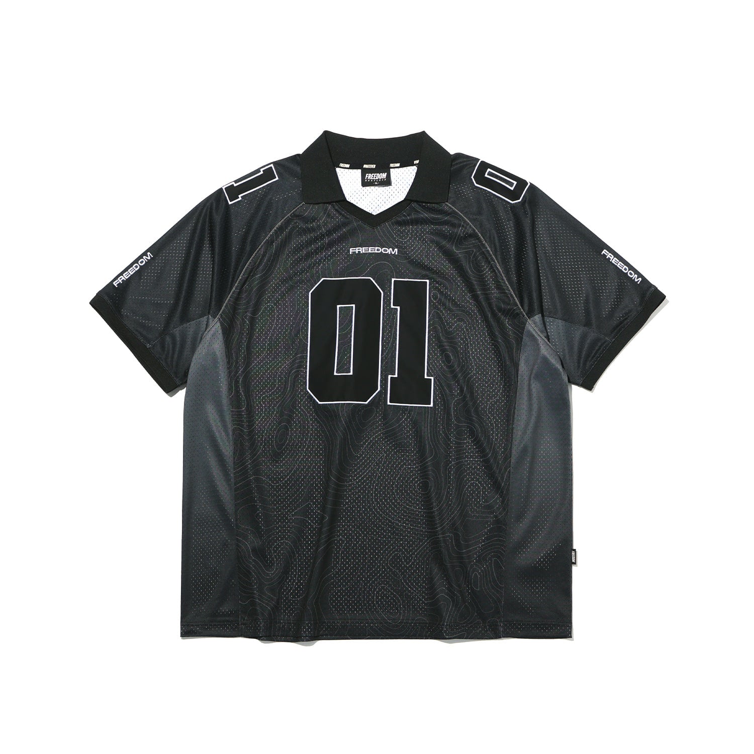 Contour Line Mesh Collar T-shirt (Black)