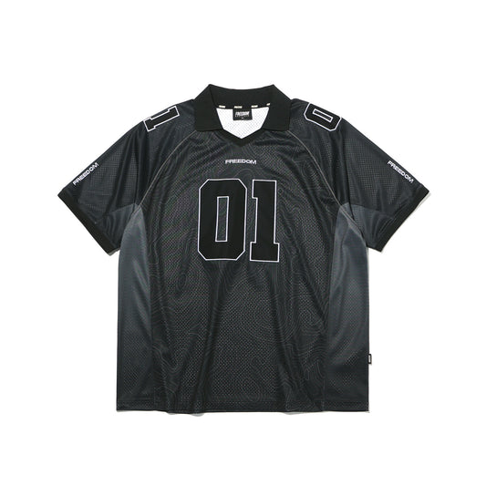 Contour Line Mesh Collar T-shirt (Black)