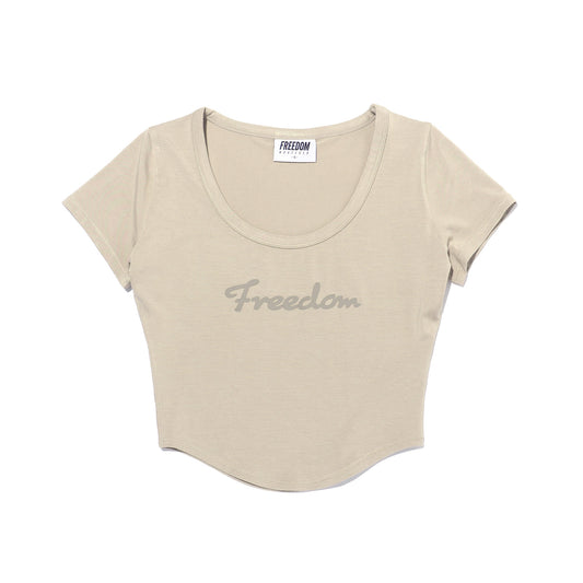 Modal U-neck Crop Short Sleeve (Sand Beige)