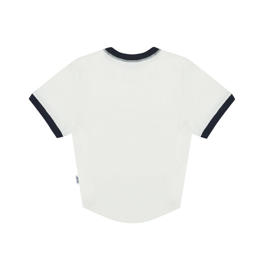 Women's Waffle Ringer Cropped T-Shirt (White)