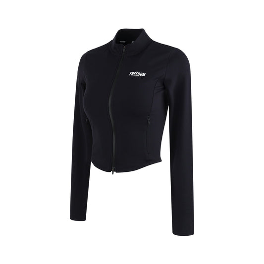 Womens Logo Slim Fit Zip Up Jacket (Black)