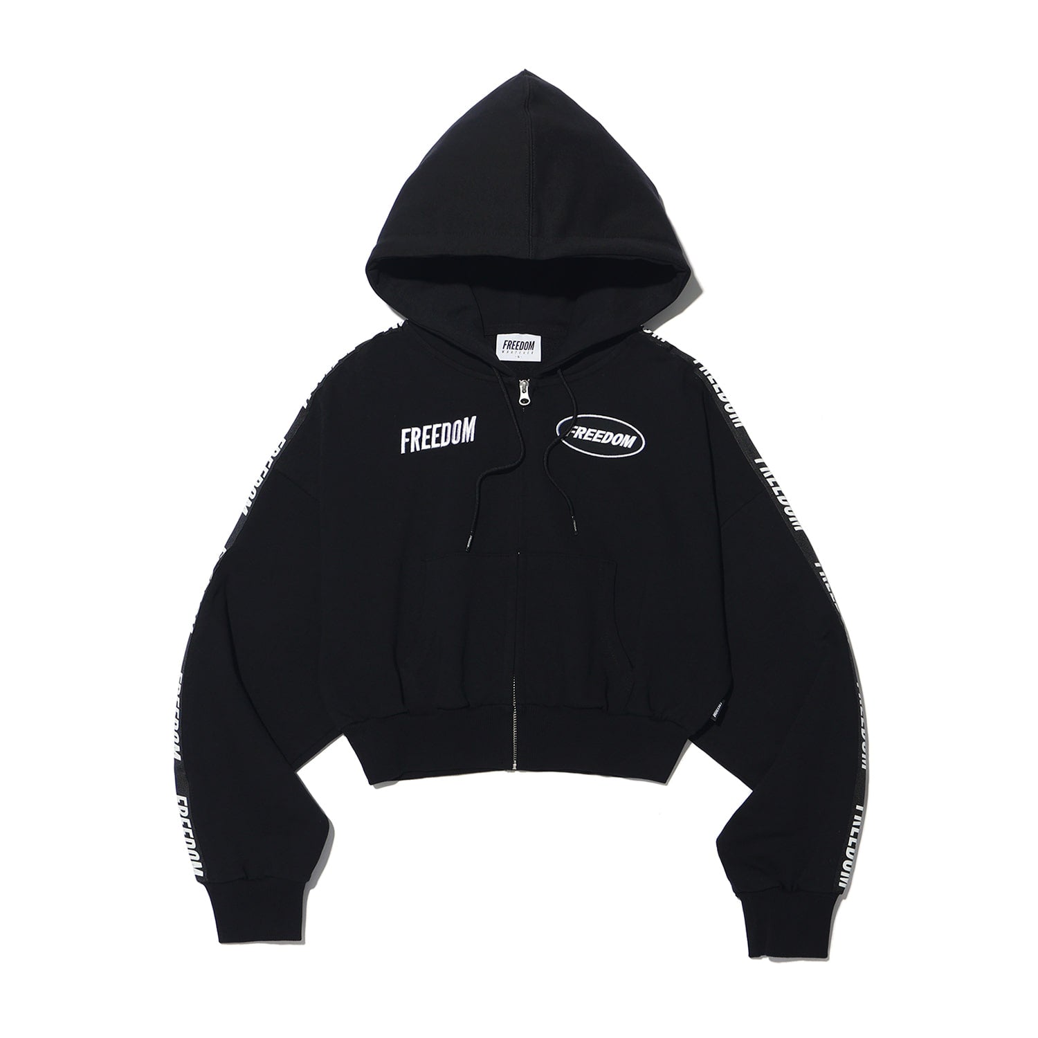Freedom Women's Crop Lettering Hoodie Zip-Up (Black)
