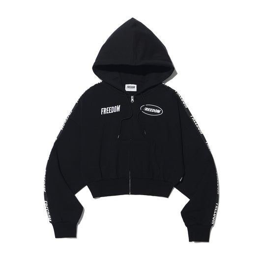 Freedom Women's Cropped Lettering Hooded Zip-Up (Black)