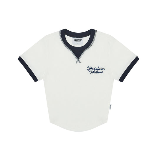 Women's Waffle Ringer Cropped T-Shirt (White)