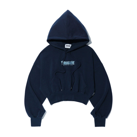 Women's Striped Small Logo Crop Hoodie (Navy)