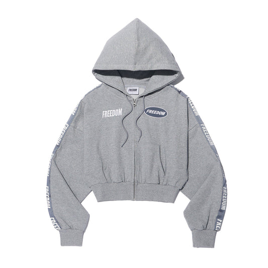 FREEDOM Womens Crop Lettering Hood Zip-up (Gray)
