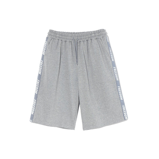 Freedom Lettering Bermuda Cotton Shorts (Grey)
