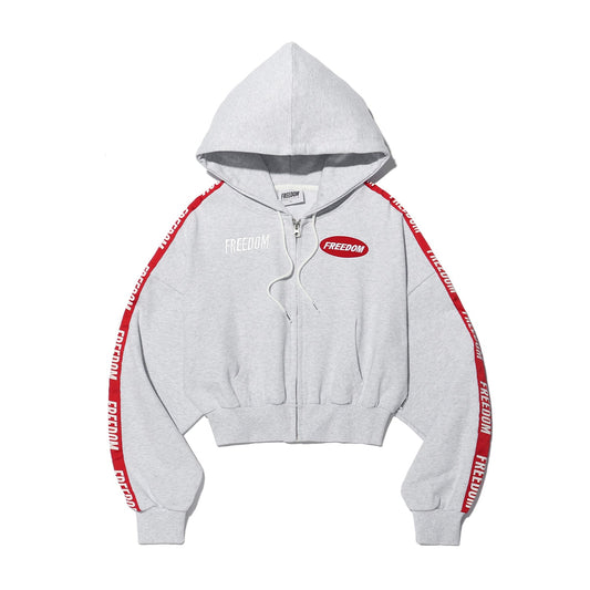 FREEDOM Womens Crop Lettering Hooded Zip-up (Melange)