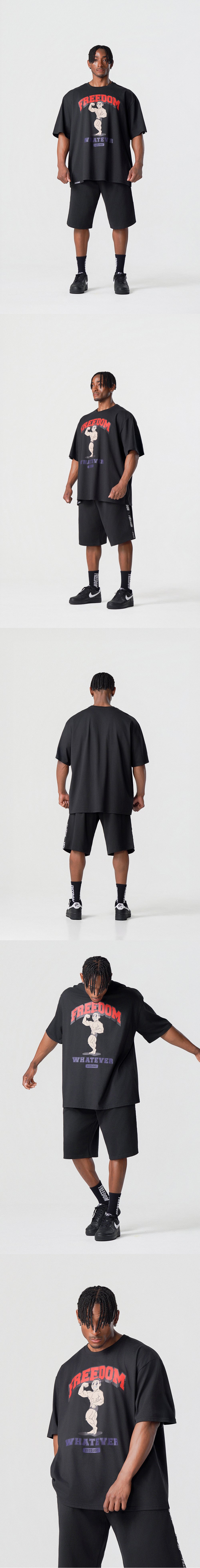 Side Chest Man Print T-Shirt (Black)
