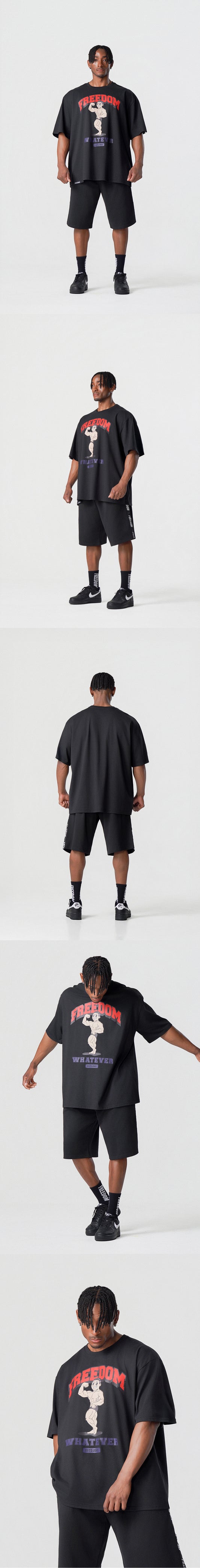Side Chest Man Print T-Shirt (Black)
