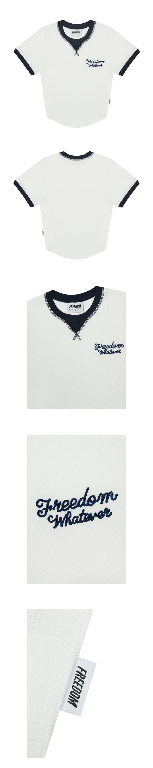 Women's Waffle Ringer Cropped T-Shirt (White)