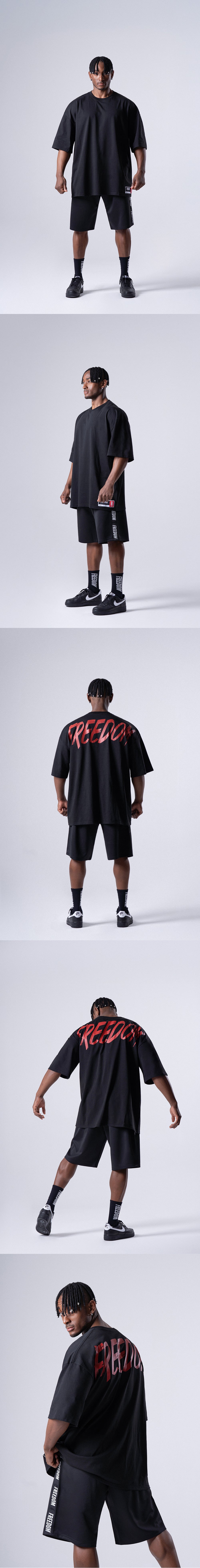 FREEDOM Overfit Back Printing T-shirts (Black/Red)