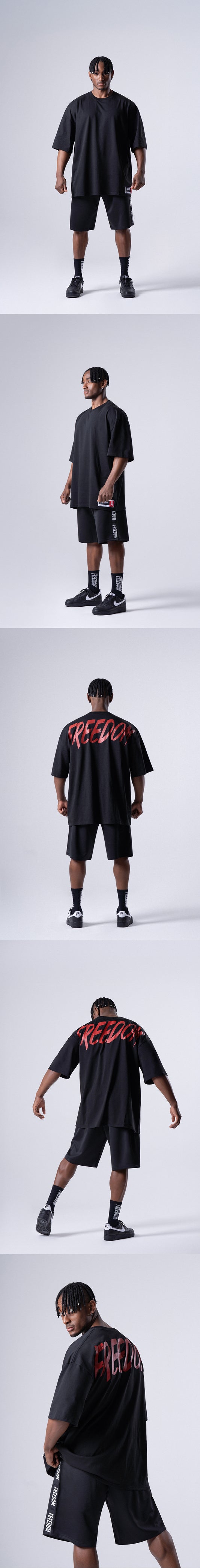 FREEDOM Overfit Back Printing T-shirts (Black/Red)
