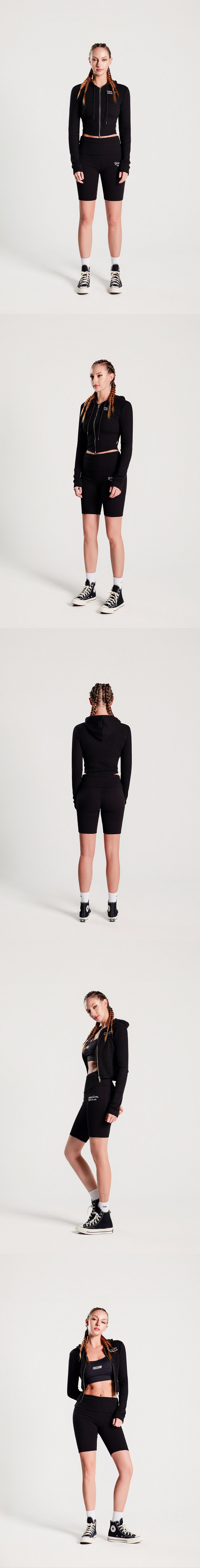 Slim Ribbed 2 Way Hoodie Zip-up (Black) — product detail
