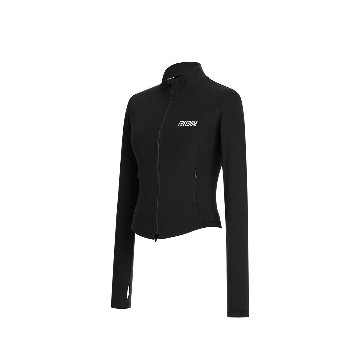 Curved Slim Collar Zip-up (Black)