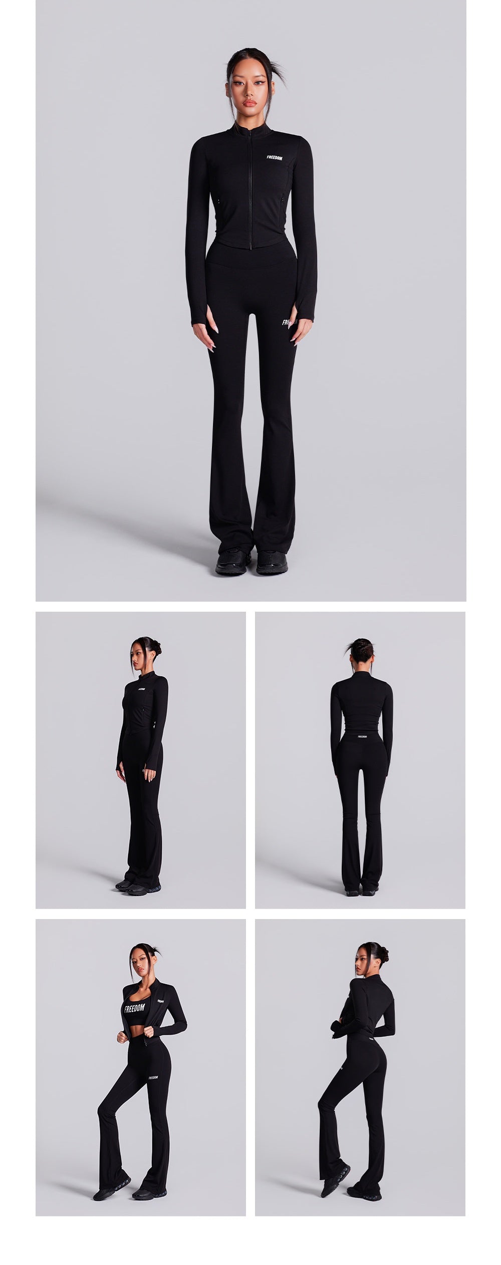 Curved Slim Collar Zip-up (Black)