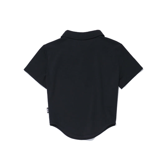 Curved Slim Collar Short Sleeve (Black)
