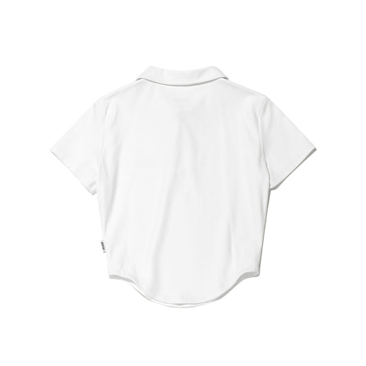 Curved Slim Collar Short Sleeve (White)