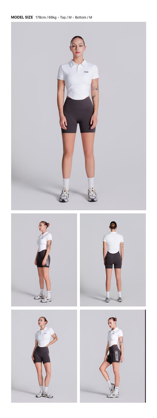 Curved Slim Collar Short Sleeve (White)