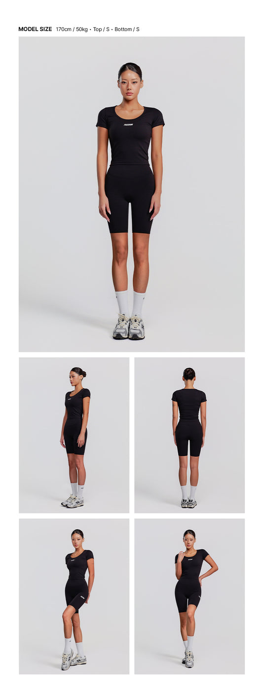 Small Logo U-Neck Crop Short Sleeve (Black)