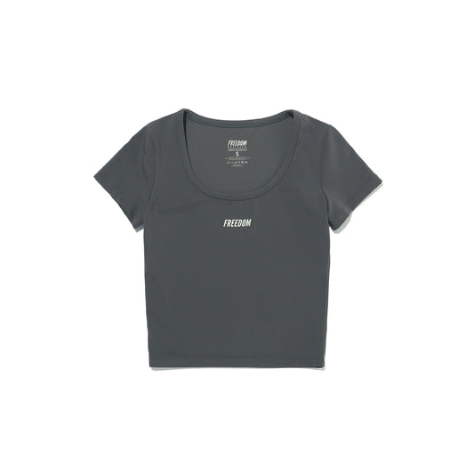 Small Logo U-Neck Crop Short Sleeve (Dark Gray)