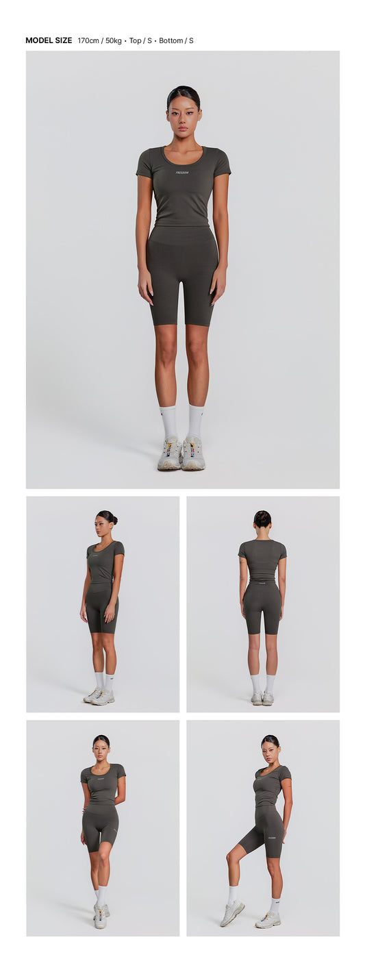 Small Logo U-Neck Crop Short Sleeve (Dark Gray)