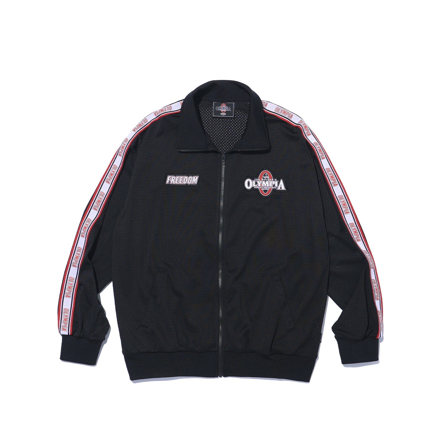 Olympia Lettering Entire Mesh Collar Zip-Up (Black)