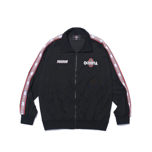 Olympia Lettering Entire Mesh Collar Zip-Up (Black)