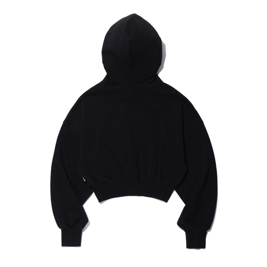 Women's Lettering Applique Crop Hoodie (Black)