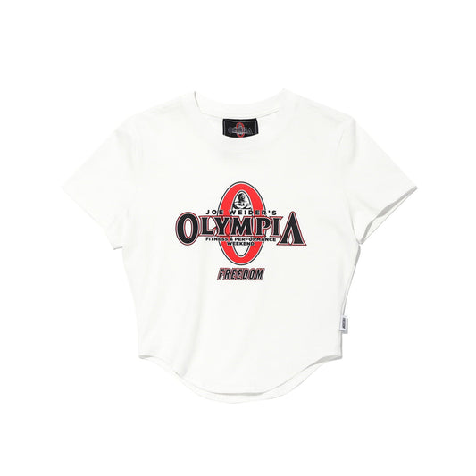 Womens Olympia Big Logo Crop T-Shirts (White)