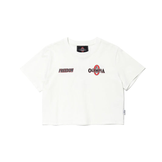 Womens Olympia Small Logo Crop T-Shirts (White)
