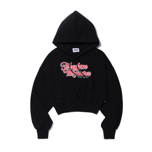 Women's Lettering Applique Crop Hoodie (Black)