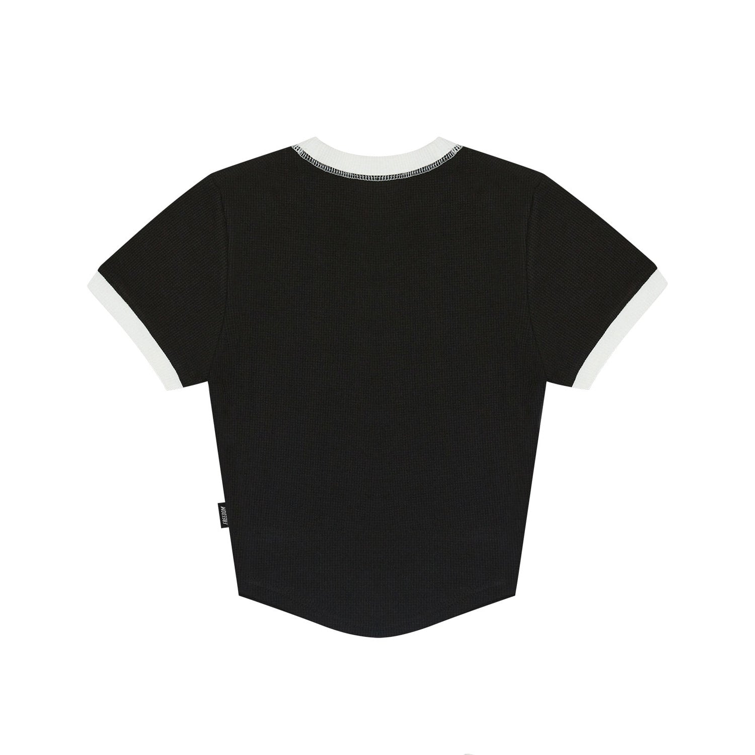 Women's Waffle Ringer Cropped T-Shirt (Black)