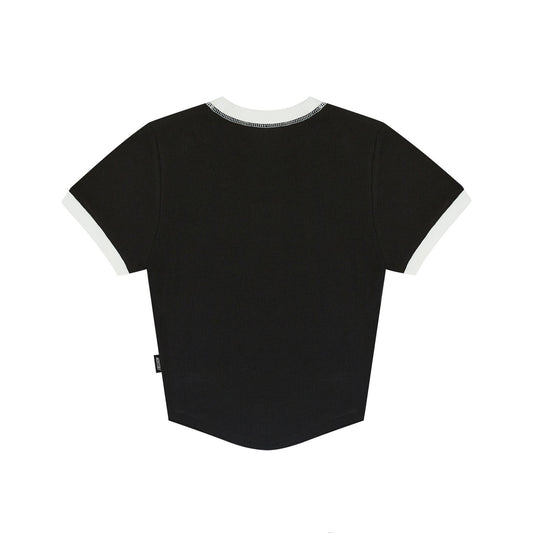 Women's Waffle Ringer Cropped T-Shirt (Black)
