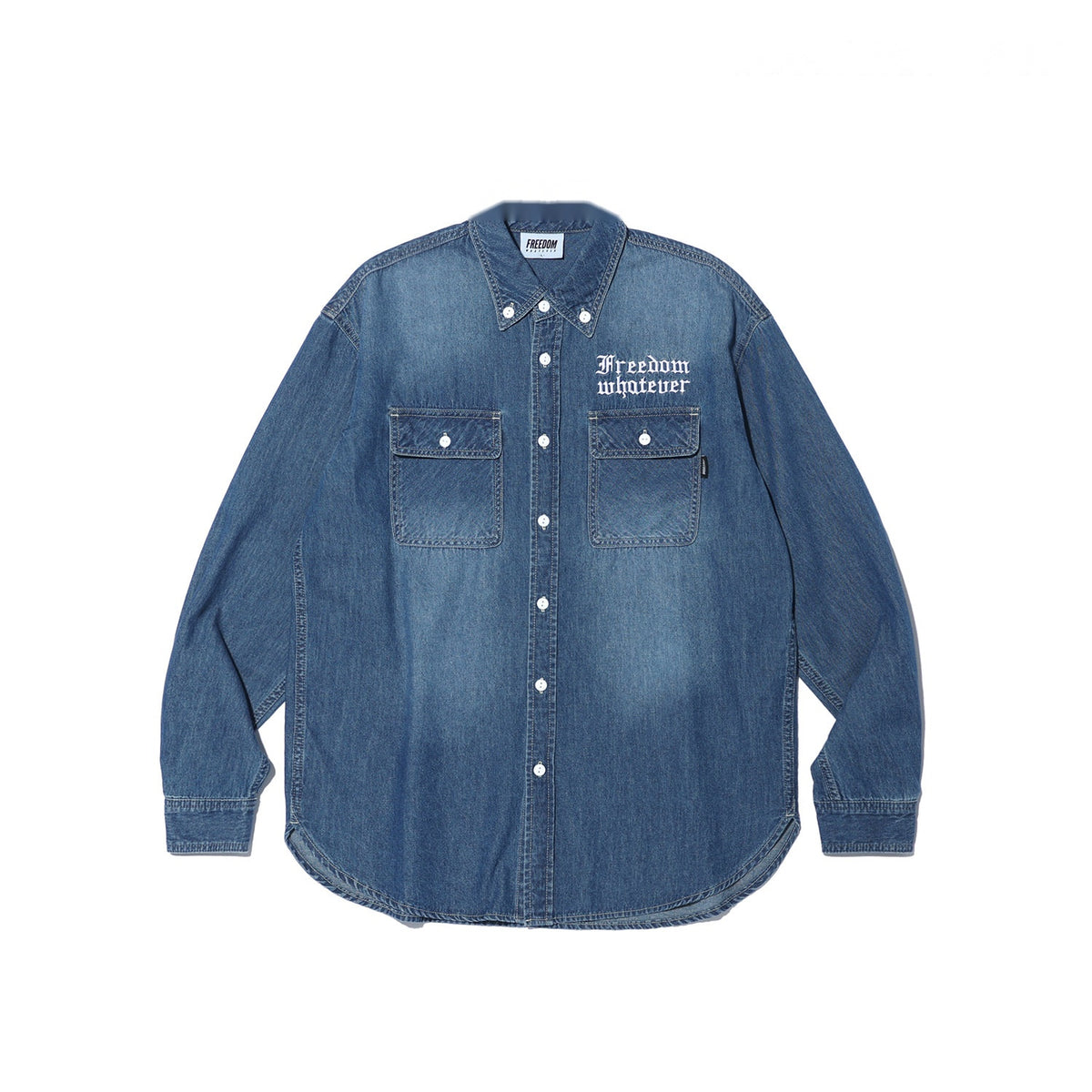 Lettering Washed Denim Shirt (Indigo Blue)